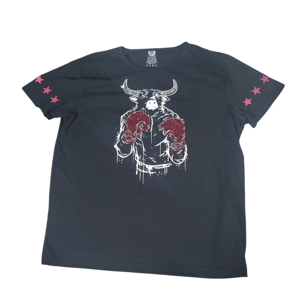 Black Graphic T-Shirt with Red Accents